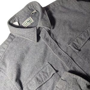 LL Bean Chamois Cloth Shirt Mens 17 Large Gray Heather Button Up Cotton Flannel